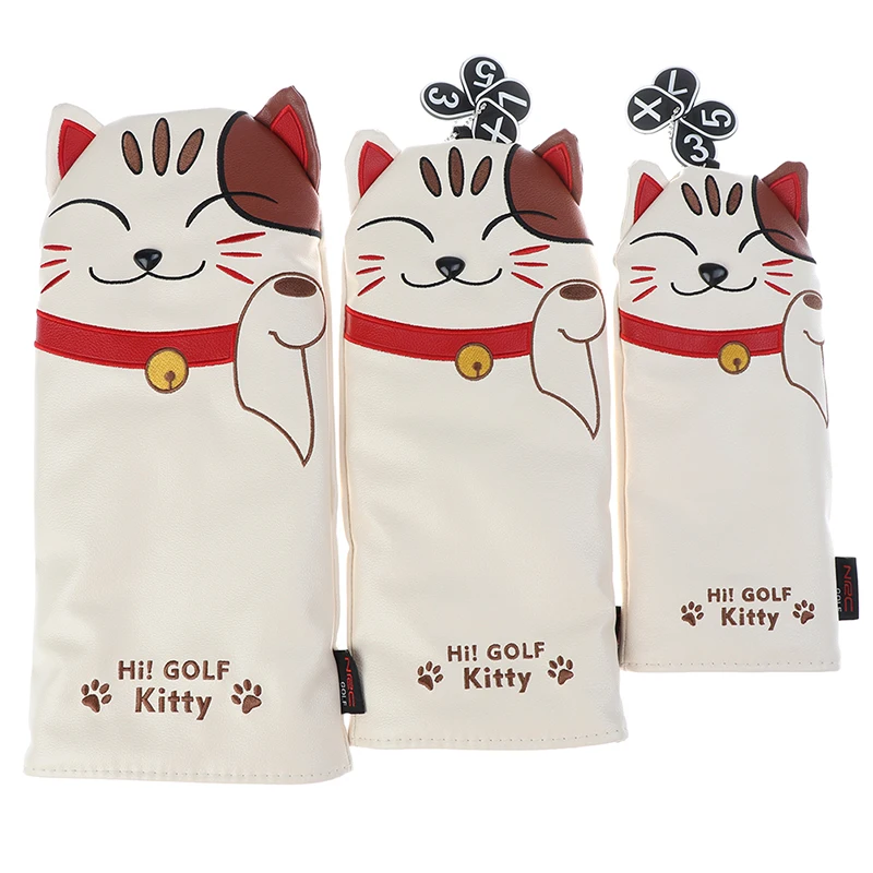 

Cartoon Animal Cat Lucky Kitty Golf Club Head Covers Headcover Driver Fairway Wood Hybrid Covers Set
