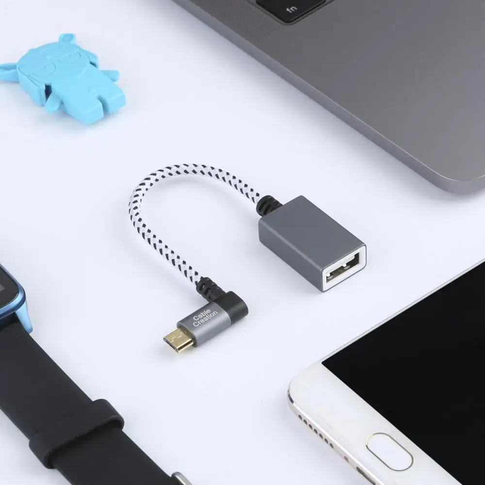 Адаптер Micro USB OTG переходник CableCreation с левым углом от к разъему совместимый игровым