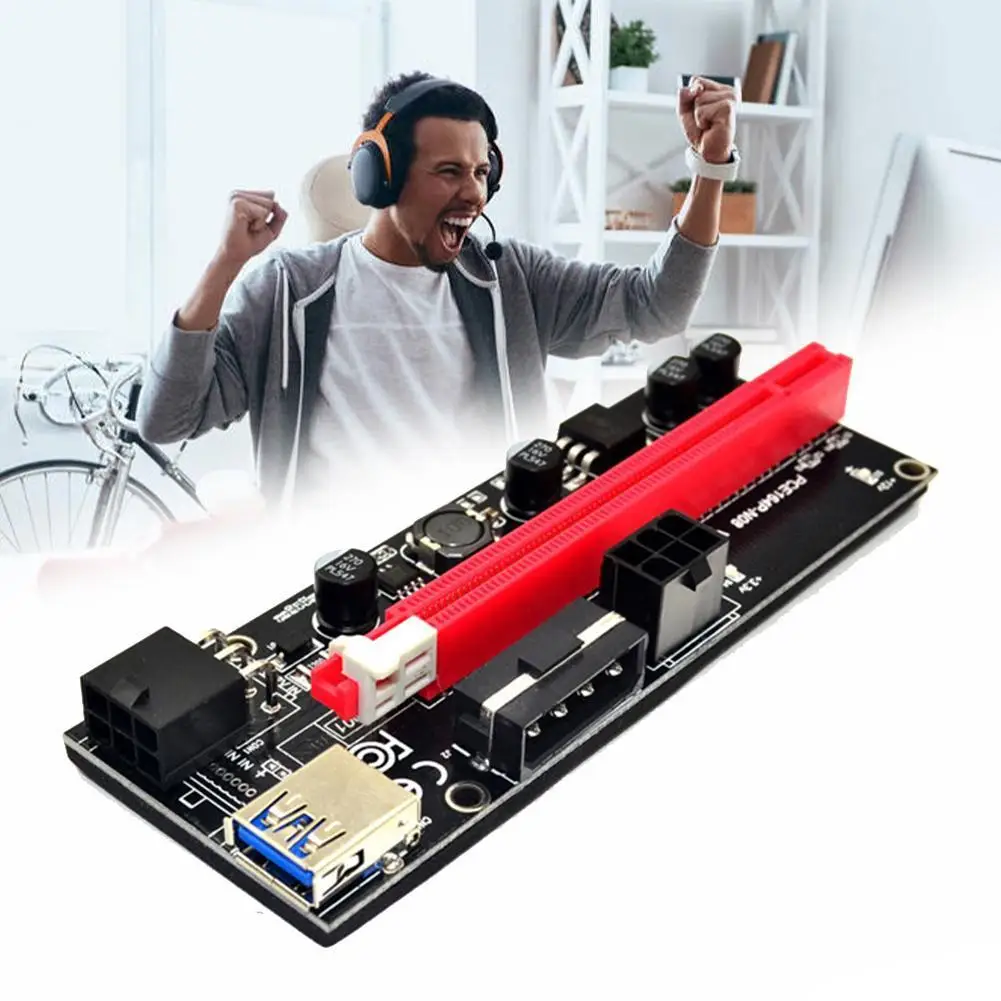 

Dual LED VER009S PCI-E Riser Card 009S PCI Express For Bitcoin Power to 1X USB 3.0 Miner Mining 16X 6Pin Cable 0.6M Z3H7