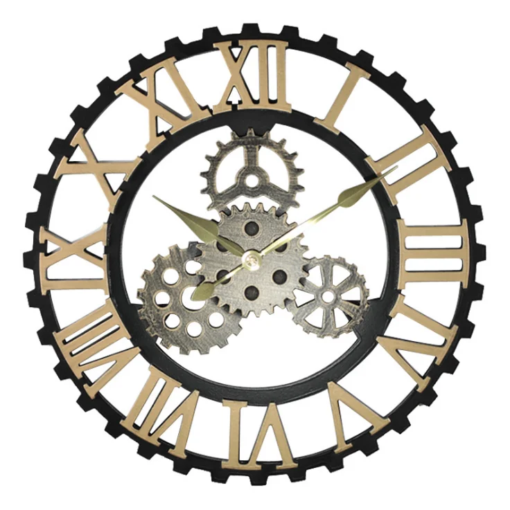 

16inch Industrial style wooden mute wall clock American gear retro wall clock living room dining room decoration creative clock