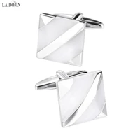 laidojin newest fashion white shell cufflinks for men simple square cuff buttons french suit shirt cuff nails business gift