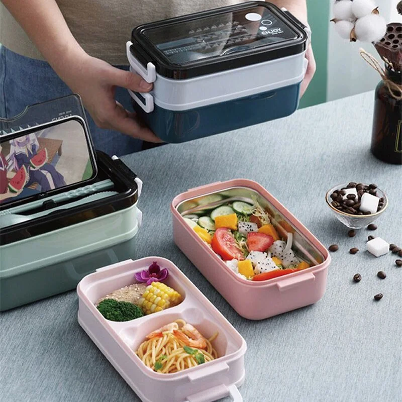 

New Lunch Box Bento Box for Student Office Worker Double-layer Microwave Heating Lunch Container Food Storage Container BWH2