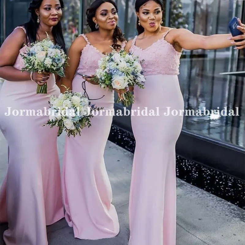 

Женское платье подружки невесты, Розовое Кружевное официальное платье на тонких бретельках с аппликацией, платье подружки невесты, длинное...