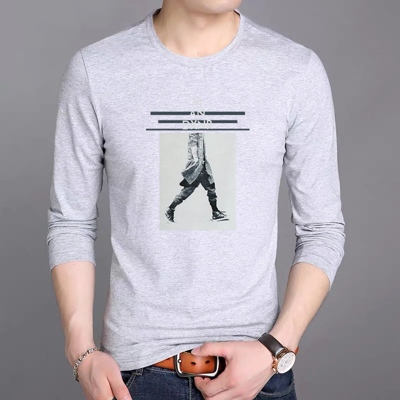 Autumn Men's fashion casual long-sleeved 100% cotton T-shirt round neck printed cartoon O-Neck men t shirt boyfriend gift 2020 | Мужская
