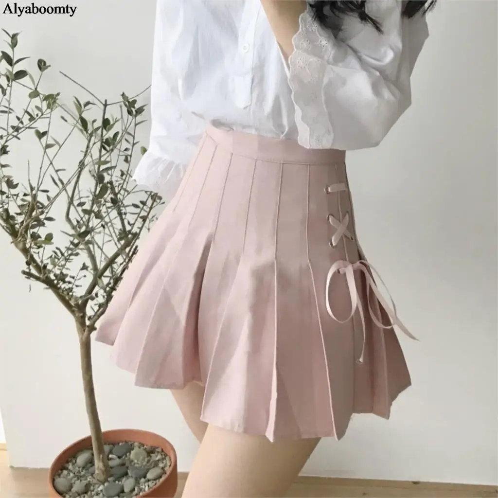 Женская мини юбка с высокой талией летняя плиссированная в японском стиле