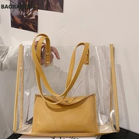 summer pvcpu shoulder bag women transparent clear shopping bag female beach vacation handbag large capacity composite bags