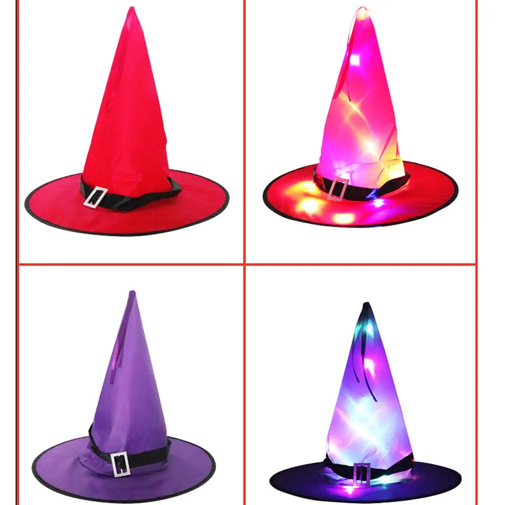 

6pcs Halloween Witch Hat with LED Light Glowing Witches Hat Hanging Halloween Decor Suspension Tree Glowing Hat for Kids