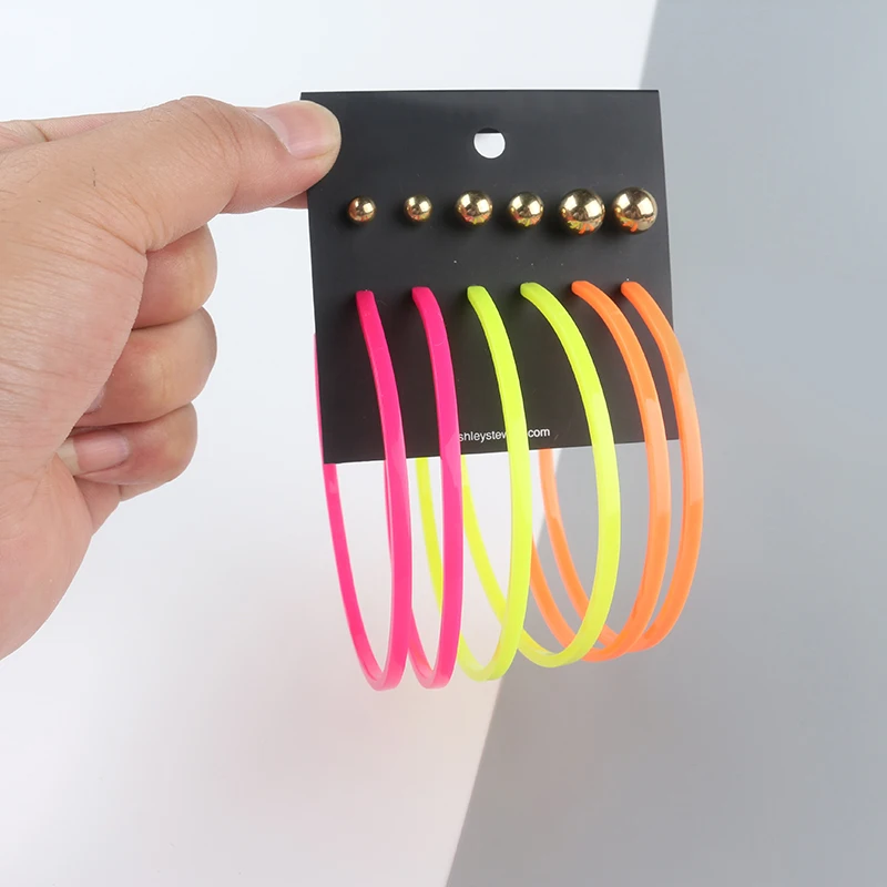 85mm Candy Color Big Circle Hoop Earrings Pink Yellow Orange Acrylic Steel Ball 2019 Large Statement | Украшения и аксессуары