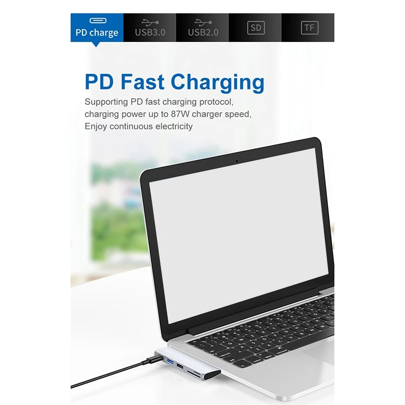 

USB-C Hub Adapter,Portable 5 in 1 USB Type C Adapter with USB 3.0 USB 2.0 Ports,SD/TF Card Reader and PD Charging Port