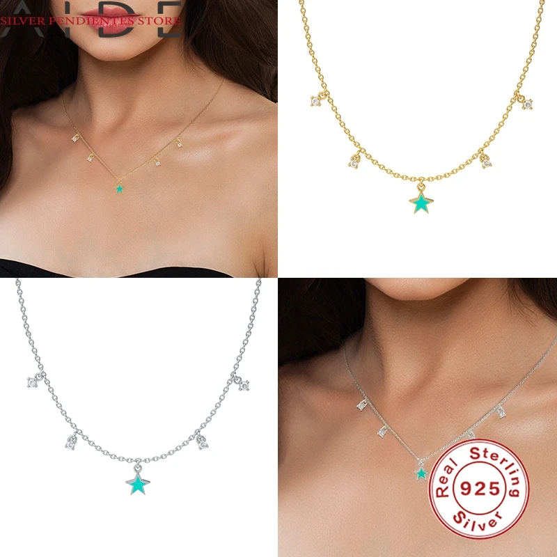 

AIDE Simple 925 Sterling Silver Enamel Dripping Necklace Women 2021 Trend Colorful Star Pendant Chain Necklace Gold Collares