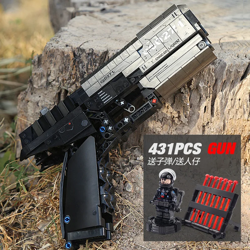 

704301 431Pcs High-Tech Signal Gun Handgun Pistol Can Fire Bullets DIY Model Educational Building Blocks Toys For Kid Boys Gifts
