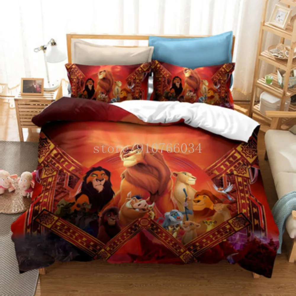 

New The Lion King Simba Bedding Set Cartoon Character Printed Duvet Cover Set Children Bedclothes Single Double Queen King Size