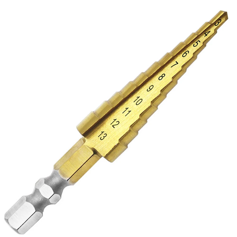 Ступенчатое сверло из быстрорежущей стали с титановым покрытием 3 13 мм