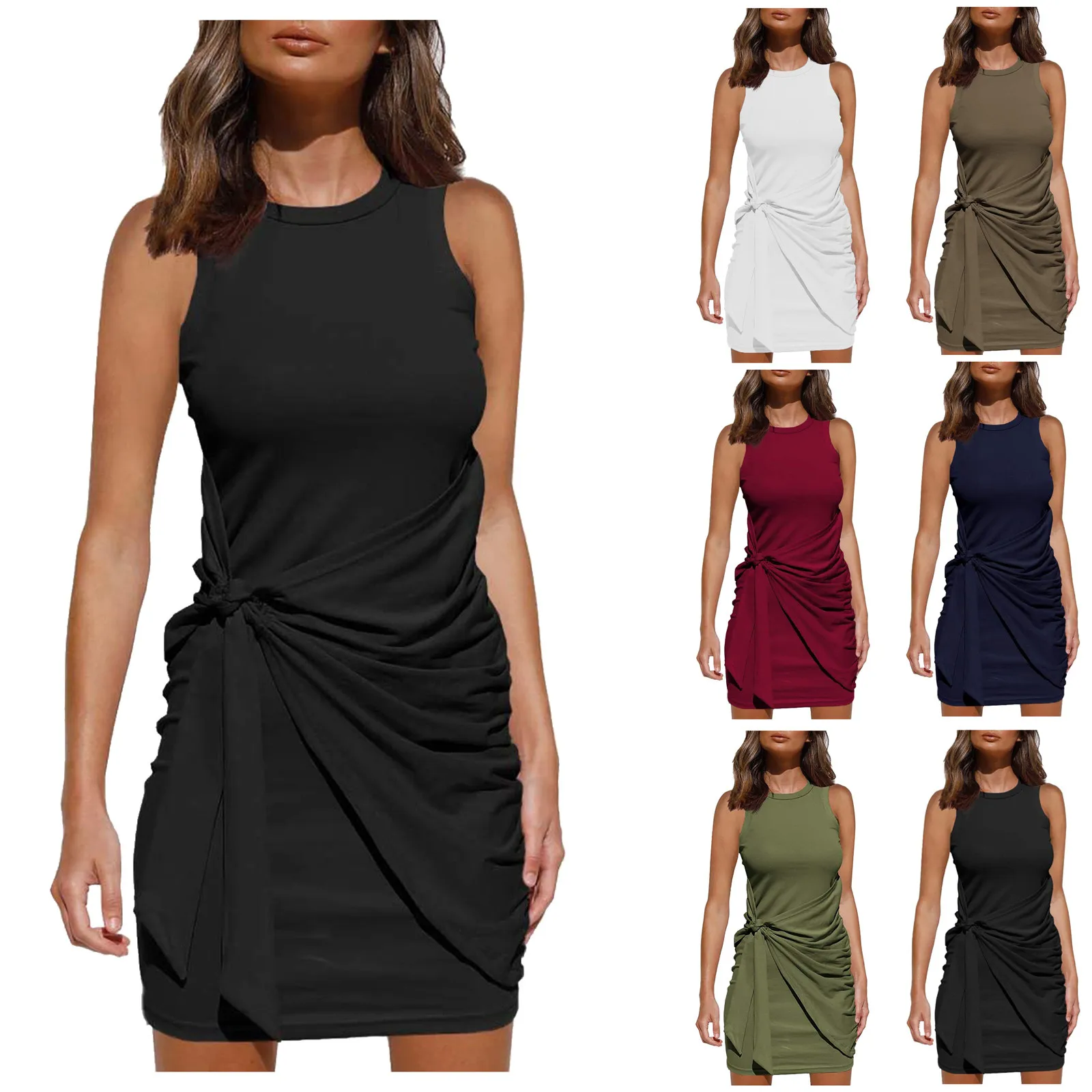 

Женское мини-платье без рукавов, повседневное облегающее однотонное базовое платье в уличном стиле, модель 2021 на лето, 2021