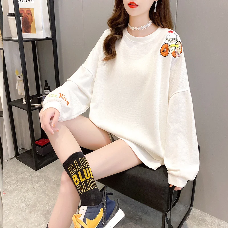 

Женские толстовки большого размера с вышивкой на весну и осень в японском стиле