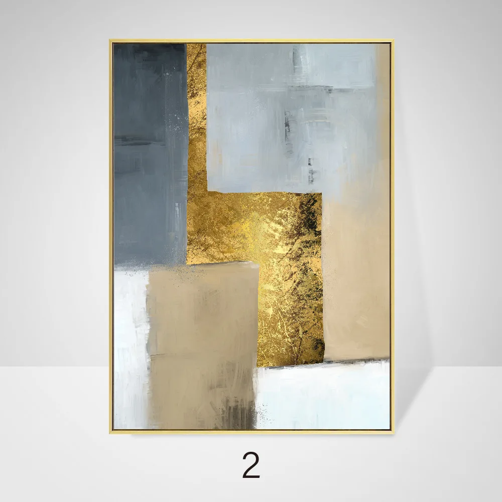 

Geometric Black White Color Block Canvas Big Poster Print Abstract Golden Wall Art Pictures Paintings for Living Room Home Decor