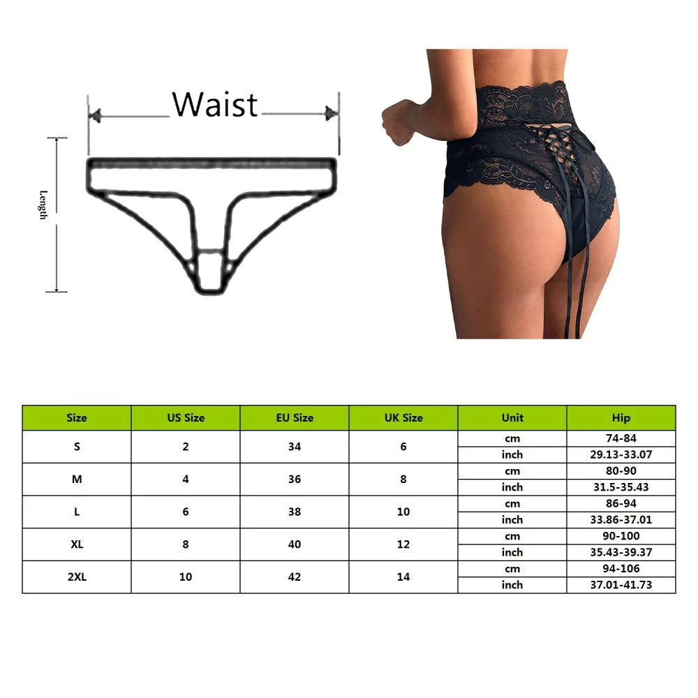 

2XL Black Plus Size Sexy High-waist Lace Women Panties, Thongs, Hollow Underwear, Lingerie