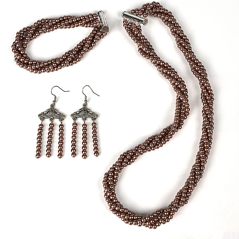 Бокал для шампанского бисерные Стиль шик синтез жемчуга 4 ряда ожерелье браслет