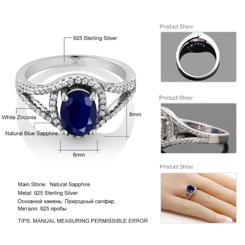 Сапфировое Кольцо GemStoneKing 2 50 карат Овальный натуральный синий сапфир серебро 925