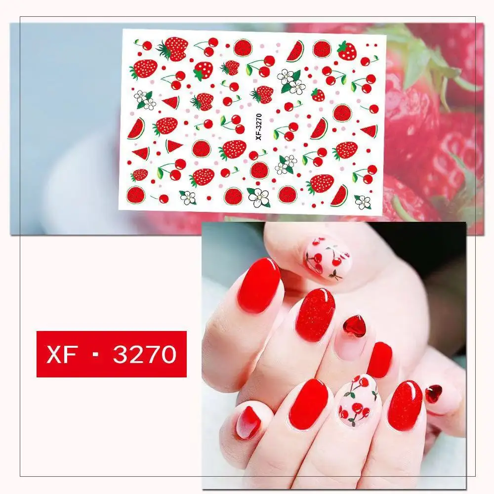 9 дизайнерские наклейки для ногтей с изображением зеленых листьев и Радуга