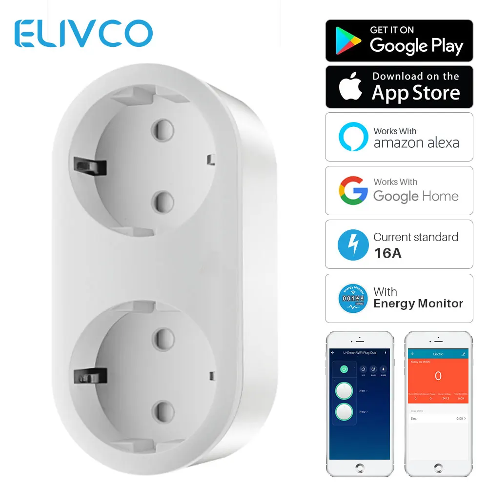 16A WiFi Smart Plug EU 2 в 1 розетка с энергомонитором приложение дистанционное управление