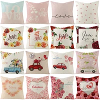2021 4545cm pink valentines day red flower rose pillow case love lover sofa bedroom plush decorative cushion cover wholesale
