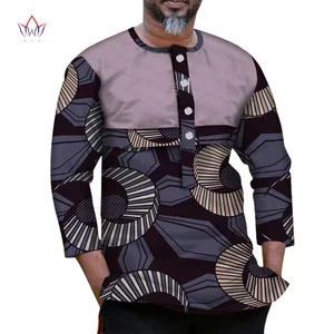 Bintarealwax Осенняя африканская восковая печать рукава топ рубашки для мужчин Bazin богатые рубашки Дашики Африканский стиль Одежда WYN1040