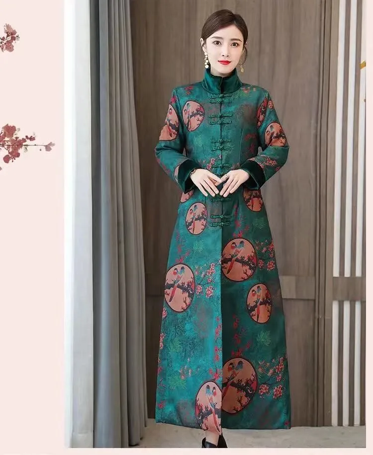 Embroidery Chinese Style Retro Women Cheongsam X-long Wool Cashimere Coat Warm Coats Elegant Fashion Clothes Personal | Женская одежда