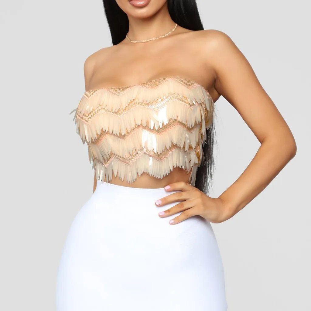 Женский Блестящий укороченный топ с золотыми кисточками вечерние топы