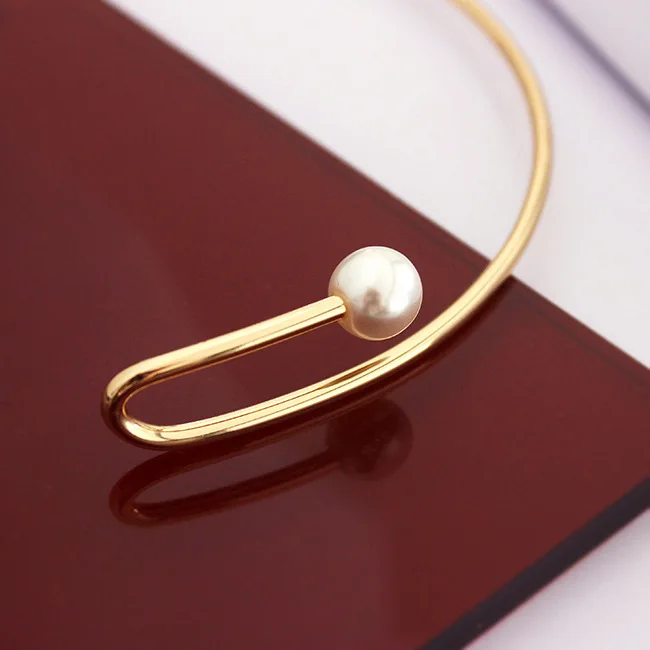 

Golden chain simple pearl open clavicle chain collar