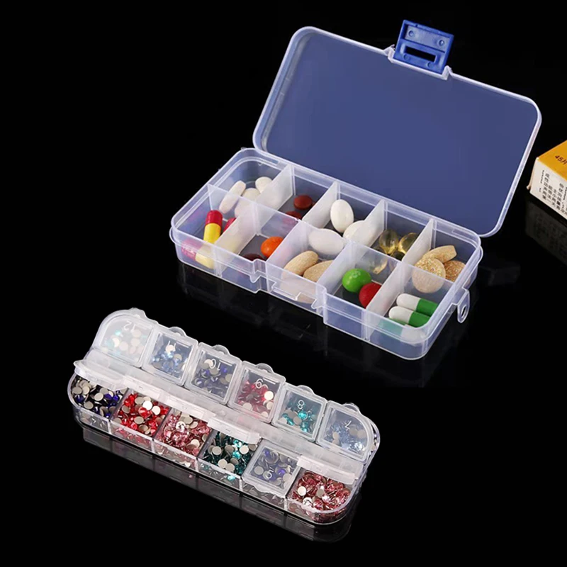 

Портативный чехол для хранения, маленький отсек для таблеток, жесткий пластиковый съемный контейнер для стразы, искусства ногтей, сережек, ...