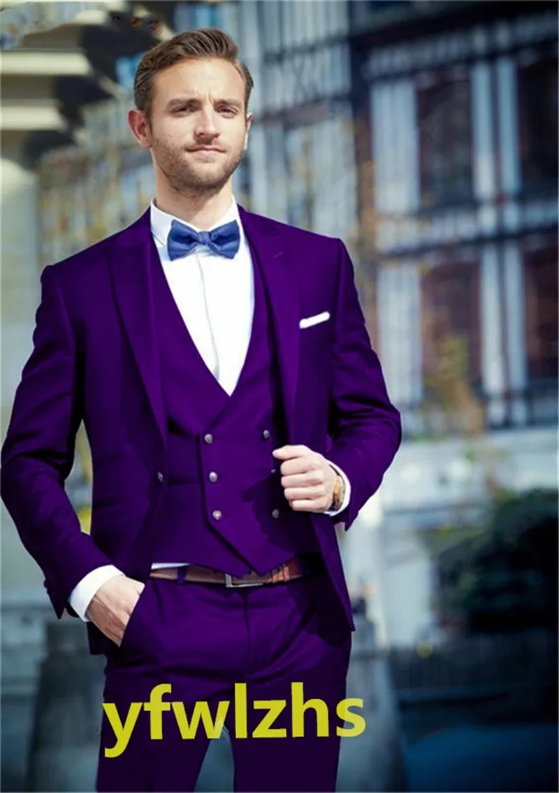 

Handsome One Button Groomsmen Peak Lapel Groom Tuxedos Wedding Dress Men Suits Blazer Prom Dinner (Jacket+Pants+Tie+Vest) A891