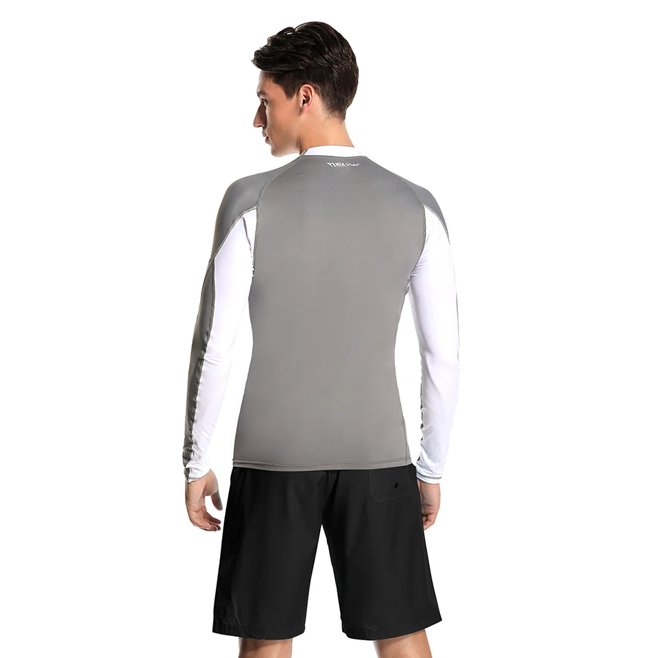 AXESEA Men Rash Guard Patchwork Swimwear Long Sleeve Rashguard Sun Protection Swimsuit Surfing Shirt Top UPF50+ Sport Beachwear
