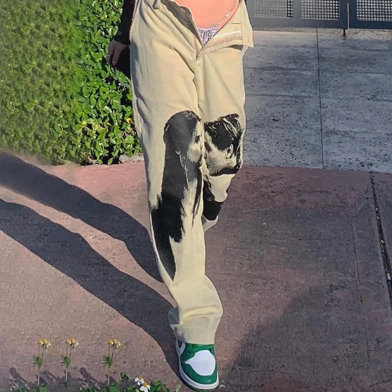 

New Love Portrait Printed Casual Straight Pants Women's Beltless Slim Loose Casual Pants Spring and Autumn Trend 2022