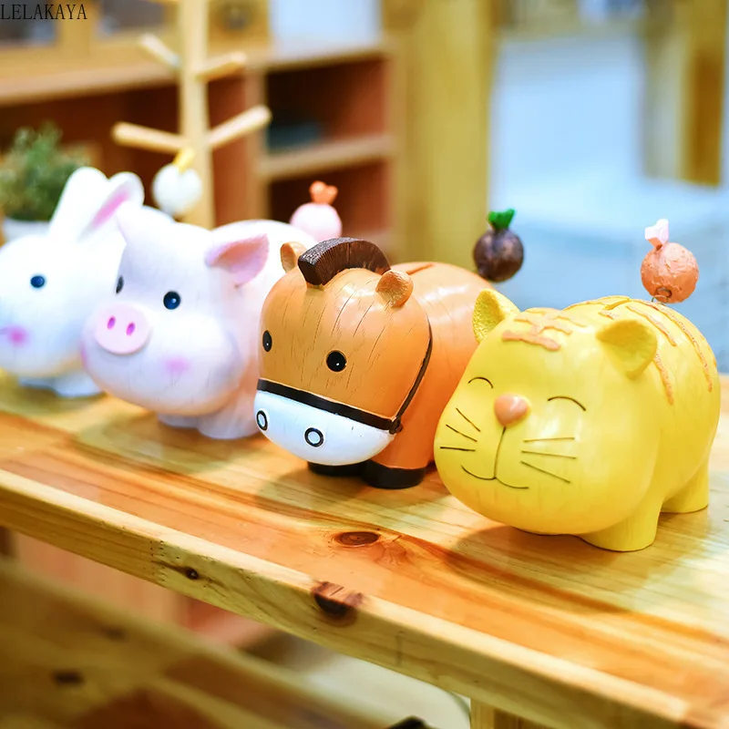 

Мультяшные животные Свинья Кролик Тигр Корова Лошадь Зодиак Свинья Копилка креативная экшн-фигурка печатная Смола сберегающая деньги коро...