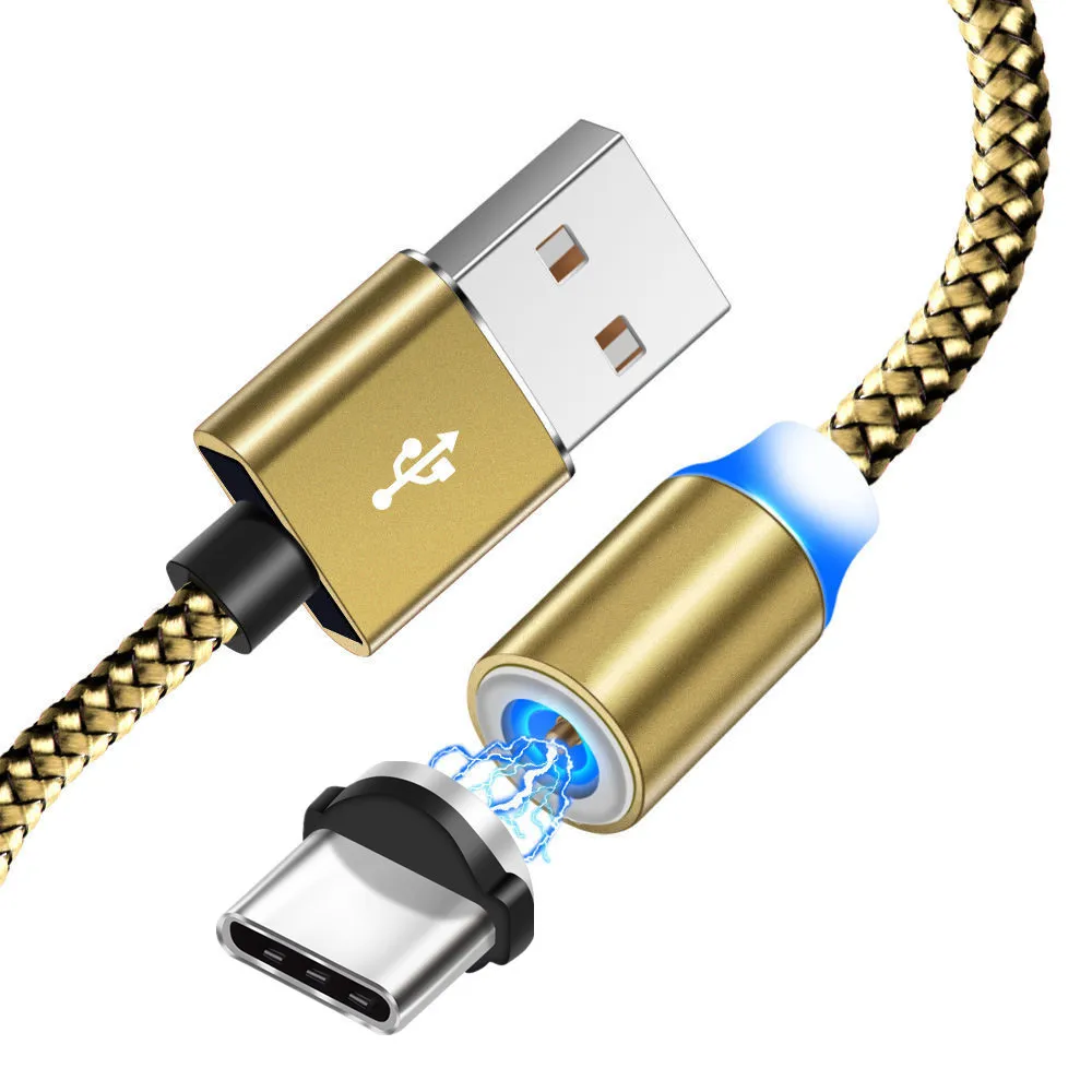 Only Gold 1M Cable Для samsung galaxy 2 A40 A50 A70 A20 A90 S8 S9 A7 A5 телефон QC 3,0 быстрое зарядное устройство& Магнитный Тип C USB светодиодный светильник кабеля - Тип штекера: Only Gold 1M Cable