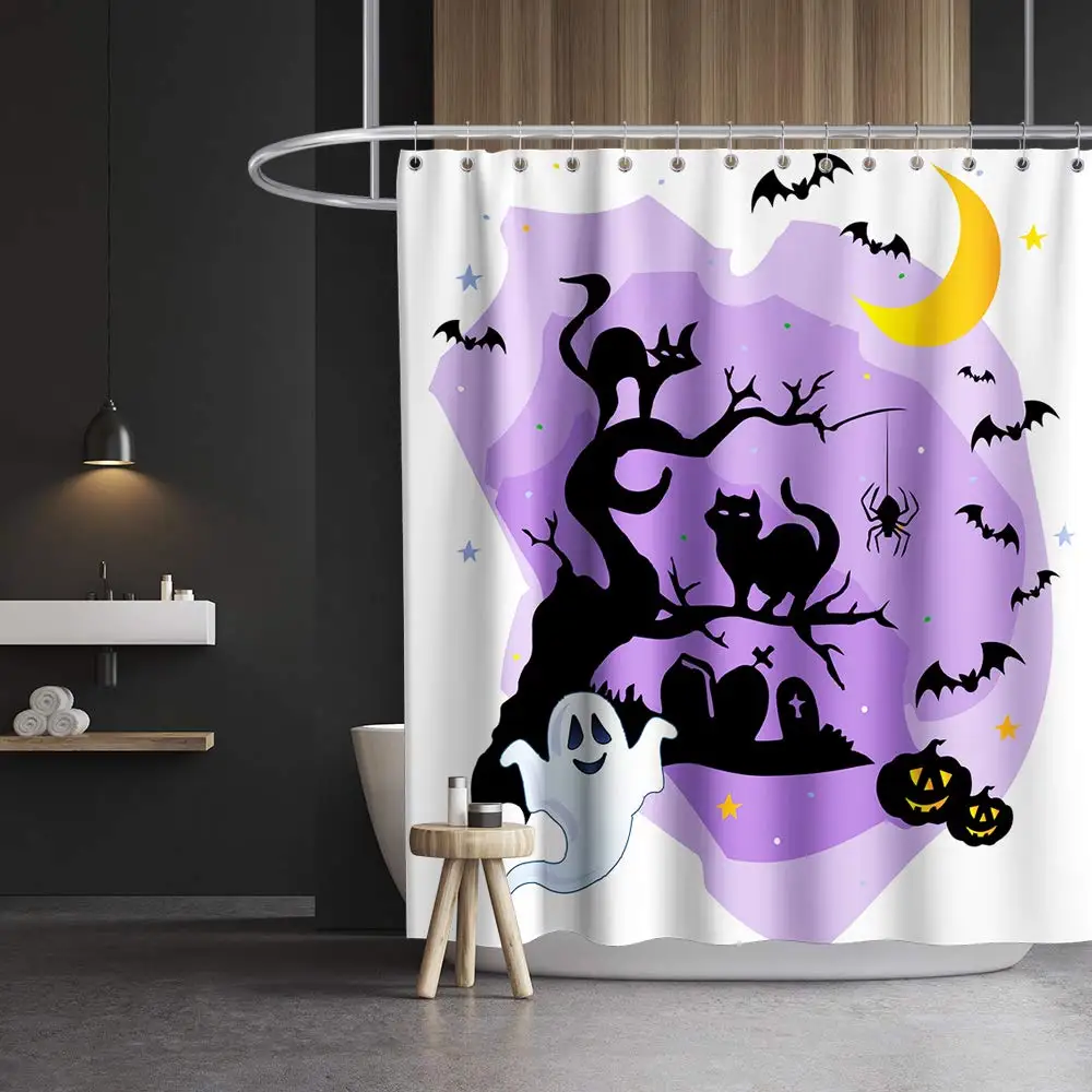 Хэллоуин тема ткань Душ наборы занавесок ванная комната причудливый Кот и Тыква
