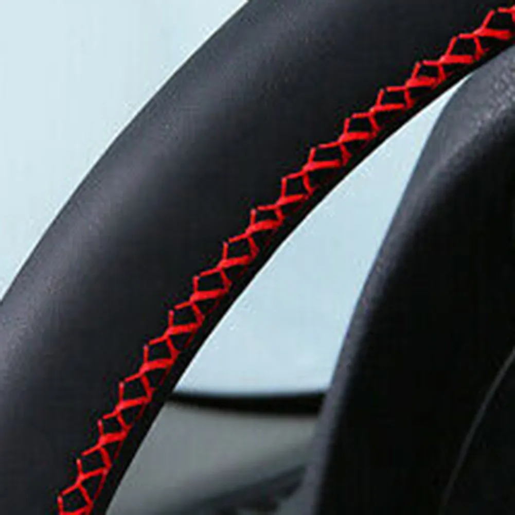 

W/ Needle Thread Steering Wheel Cover Accessories Auto Black Carbon Car