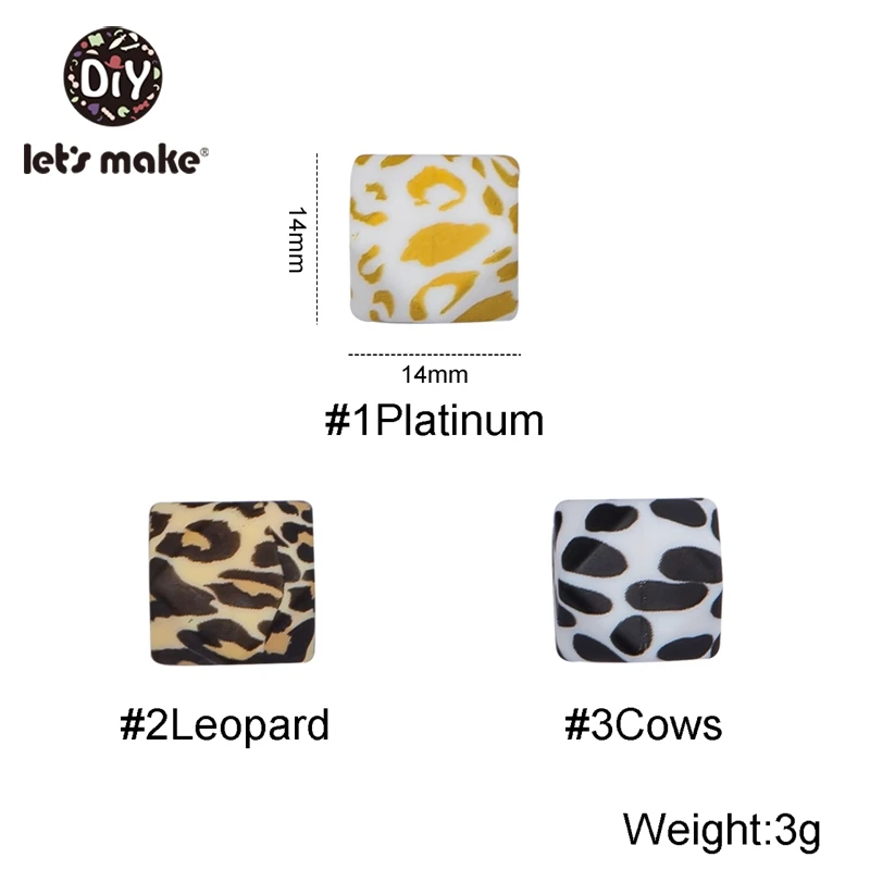 Let's Make-Cuentas octogonales de silicona para mordedores de beb&eacute;, juguetes para masticar, abalorios de leopardo impresos de 14mm, accesorio para manualidades, 10 Uds.-5