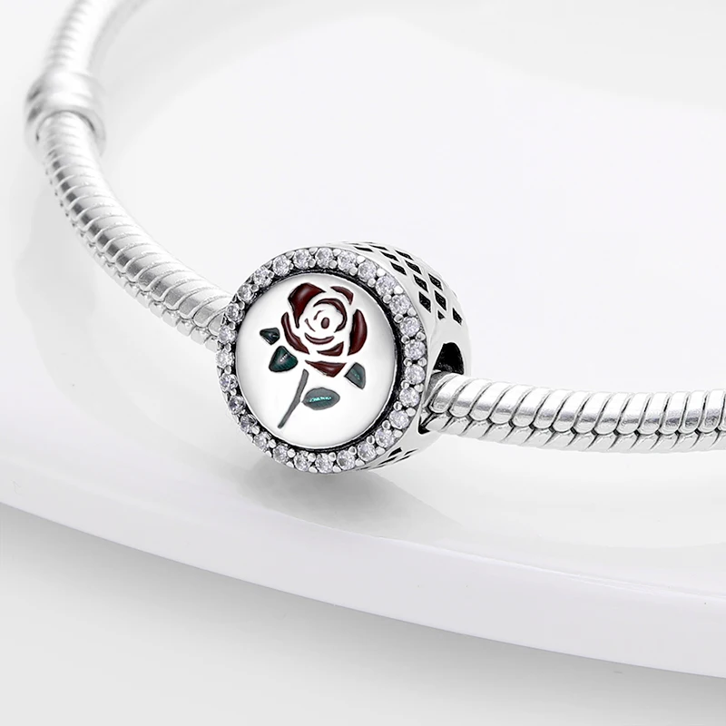 

HOT SALE 2022 Trend 925 Sterling Silver Rose Flower Dangle Charm Beads Fit Original Pandora Bracelet Pendant Necklace Jewelry