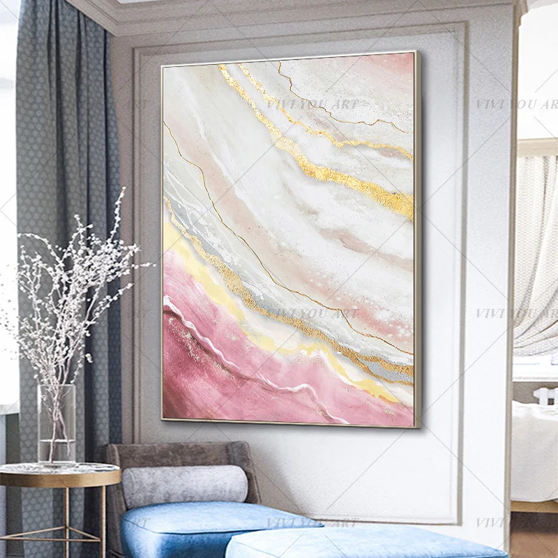 2020 новая ручная роспись розовый зеленый синий абстрактная картина маслом холст