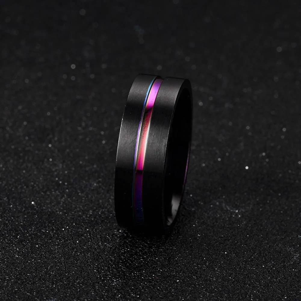 Fashion Black Titanium Stainless Steel Simple Ring Wedding Band 8mm Colorful Rainbow Groove Couple Jewelry | Украшения и
