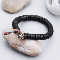 hand woven cotton thread lucky bracelet buddhist natural coconut shell bead carved bracelet color rope