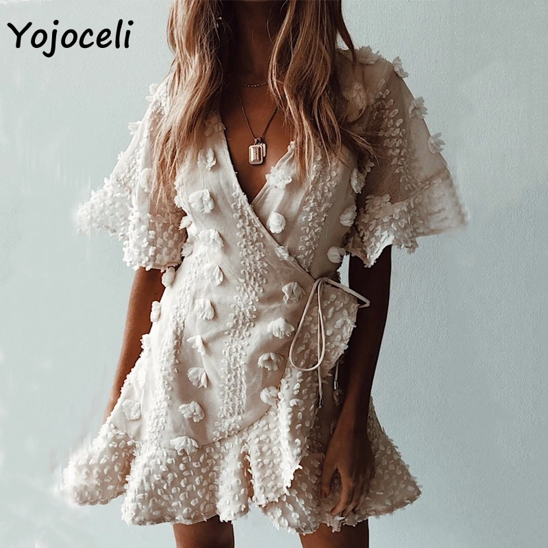 Yojoceli романтичное платье из кареточной ткани женское мини с рюшами и бантом 2019