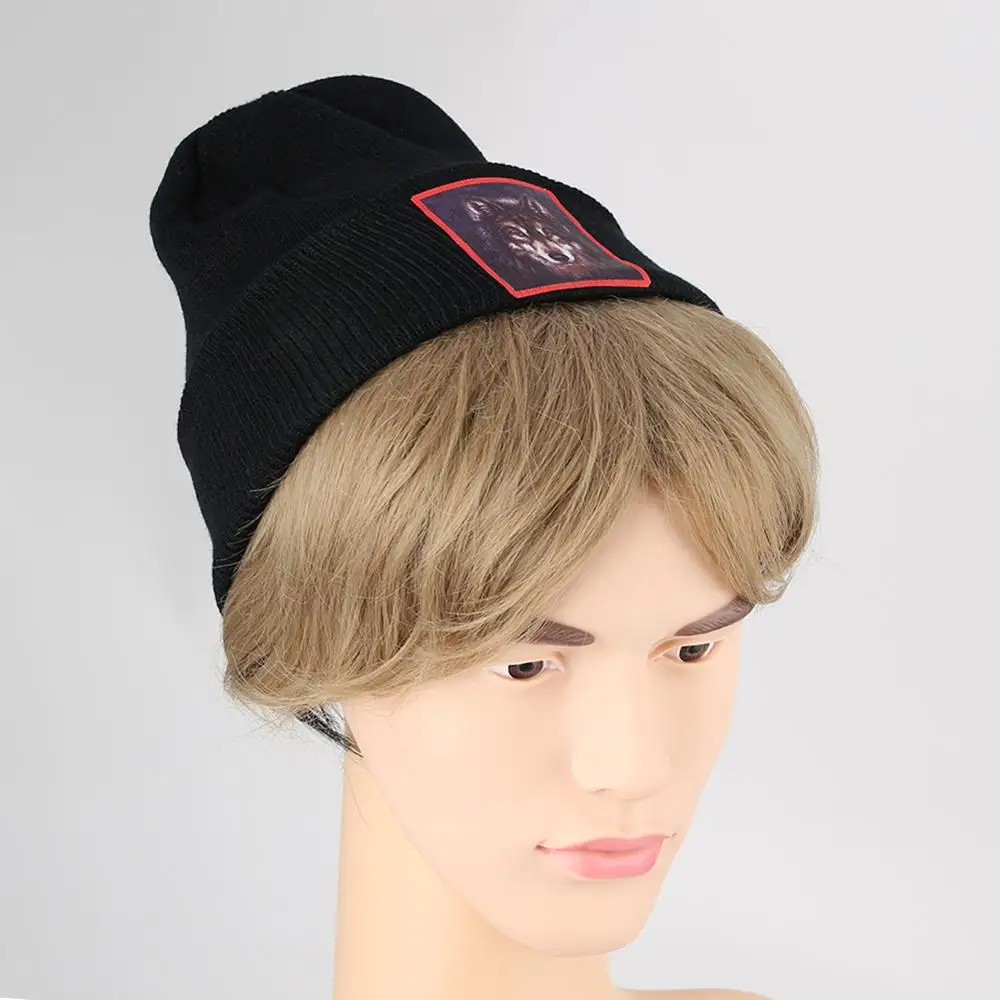 Логотип Волк зимние шапочки вязанная шапка крючком мешковатая унисекс с