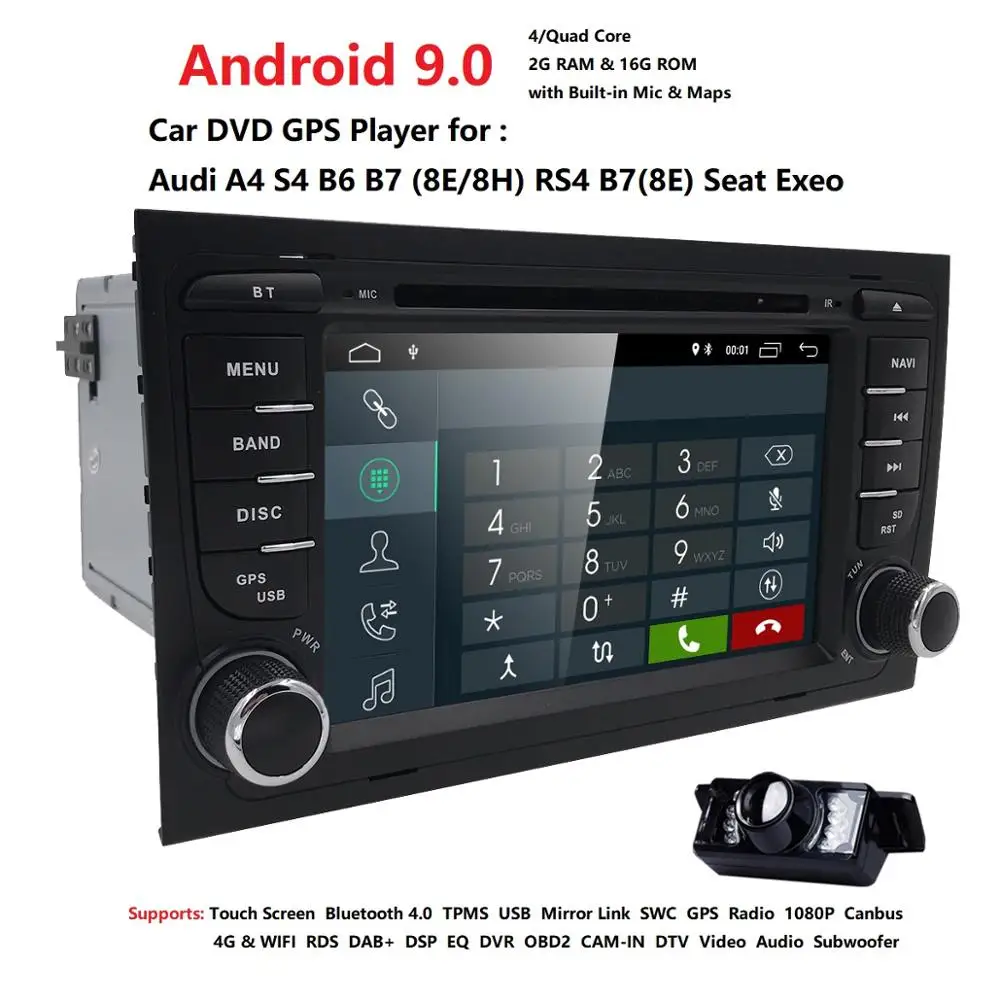 2Din Android 9 0 четырехъядерный автомобильный dvd-плеер для Audi A4 S4 RS4 8E 8H B6 B7 Seat Exeo стерео