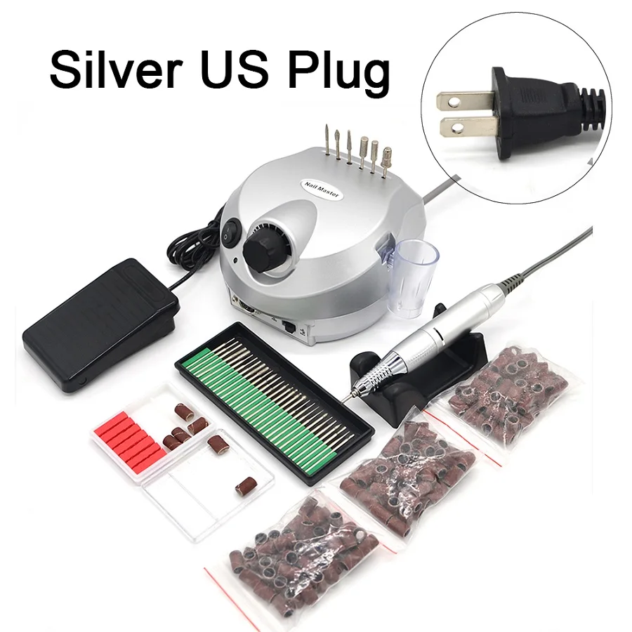 Silver US Plug 30 15 Серебряный машинка для маникюра профессиональный инструмент для полировки ногтей пилочки для ногтей набор маникюра 35000 об/мин 110 В/220 В Электрическая дрель для ногтей аппарат для маникюра - Цвет: Silver US Plug 30 15