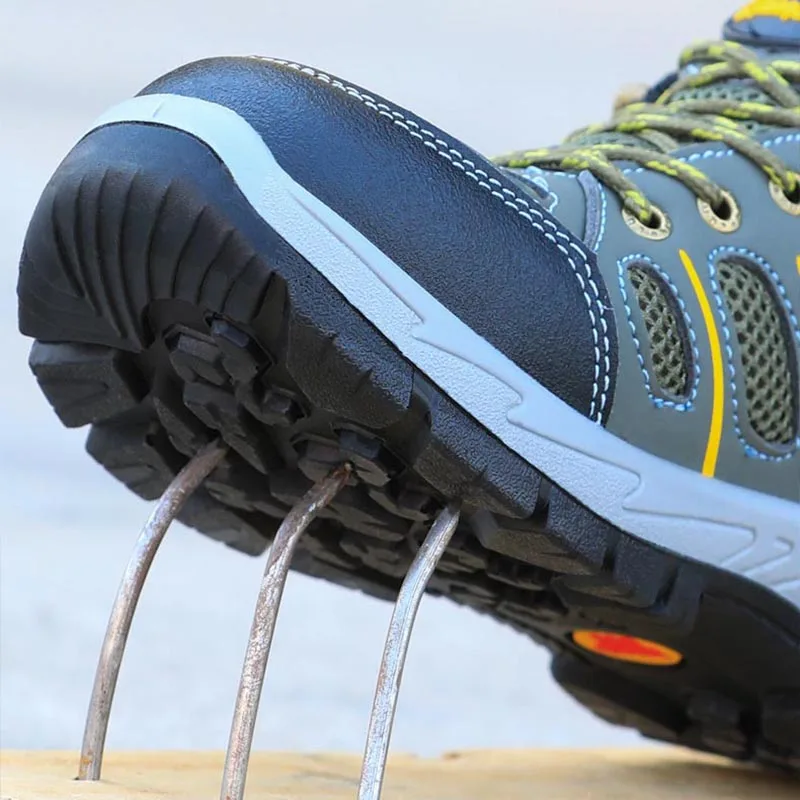 Мужская защитная обувь рабочие ботинки нерушимая со стальным носком дышащая до