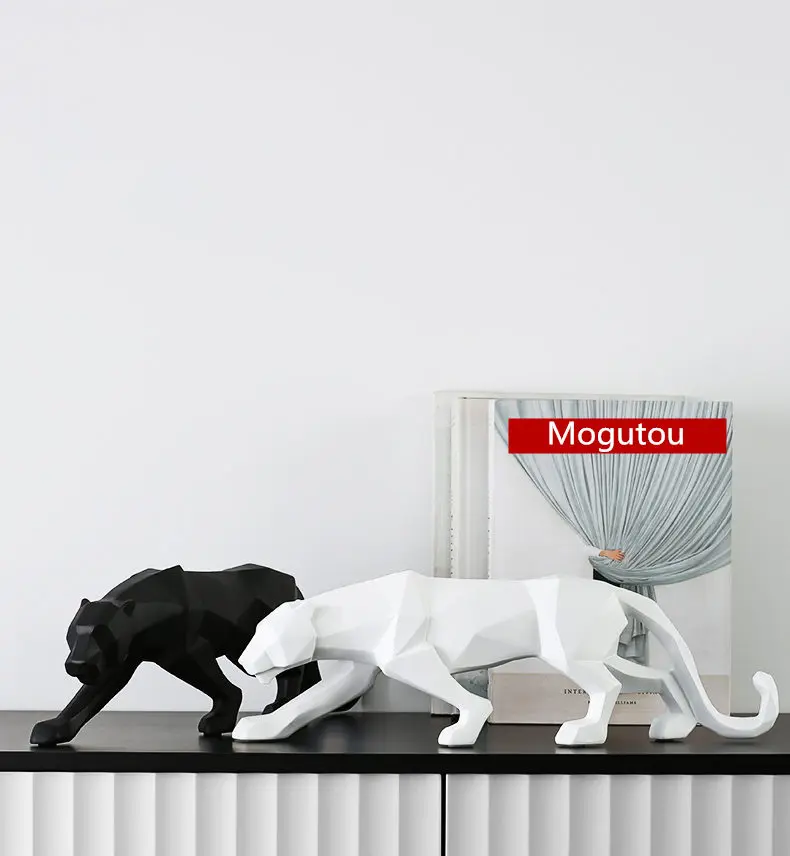 Color Modern Abstract Black White Geometric Leopard Statue Desktop Resin Panther Crafts Sculpture Decor Animal Figurine | Дом и сад