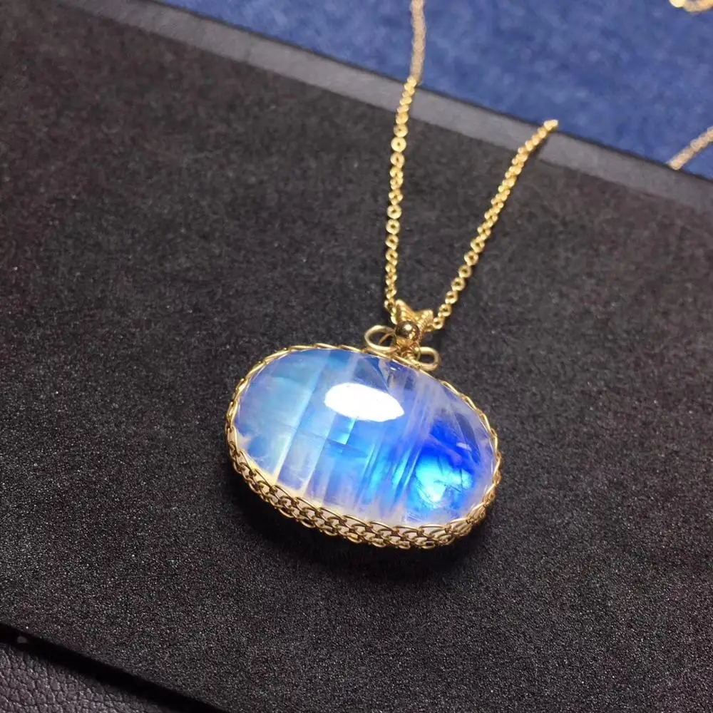 Ожерелье овальной формы с подвеской из натурального лунный камень синего цвета
